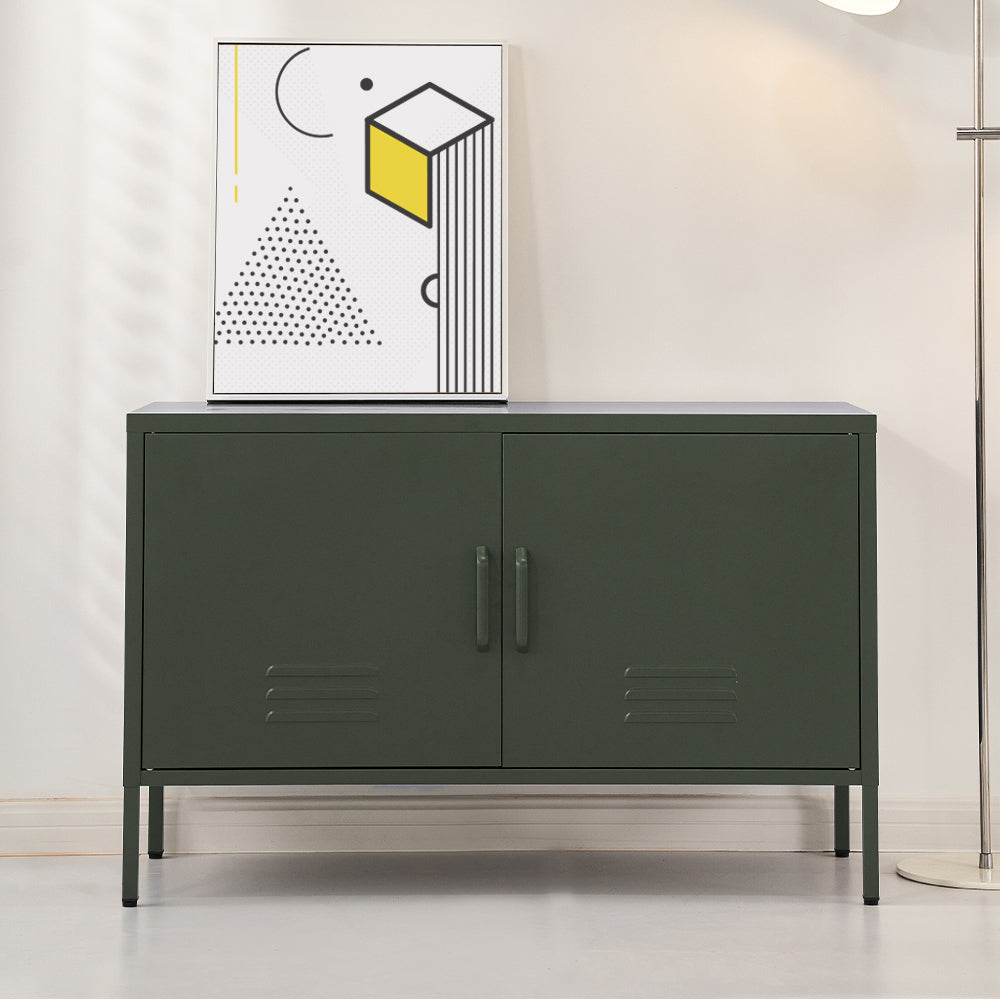 Metal Locker Low Sideboard Storage Cabinet - Green - Homecoze