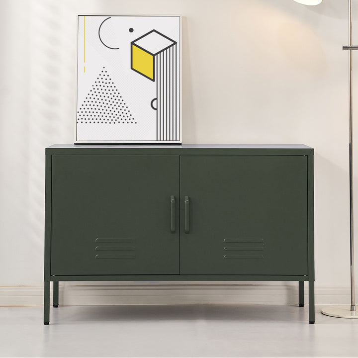 Metal Locker Low Sideboard Storage Cabinet - Green - Homecoze