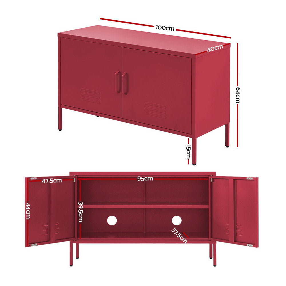 Metal Locker Low Sideboard Storage Cabinet - Pink - Homecoze