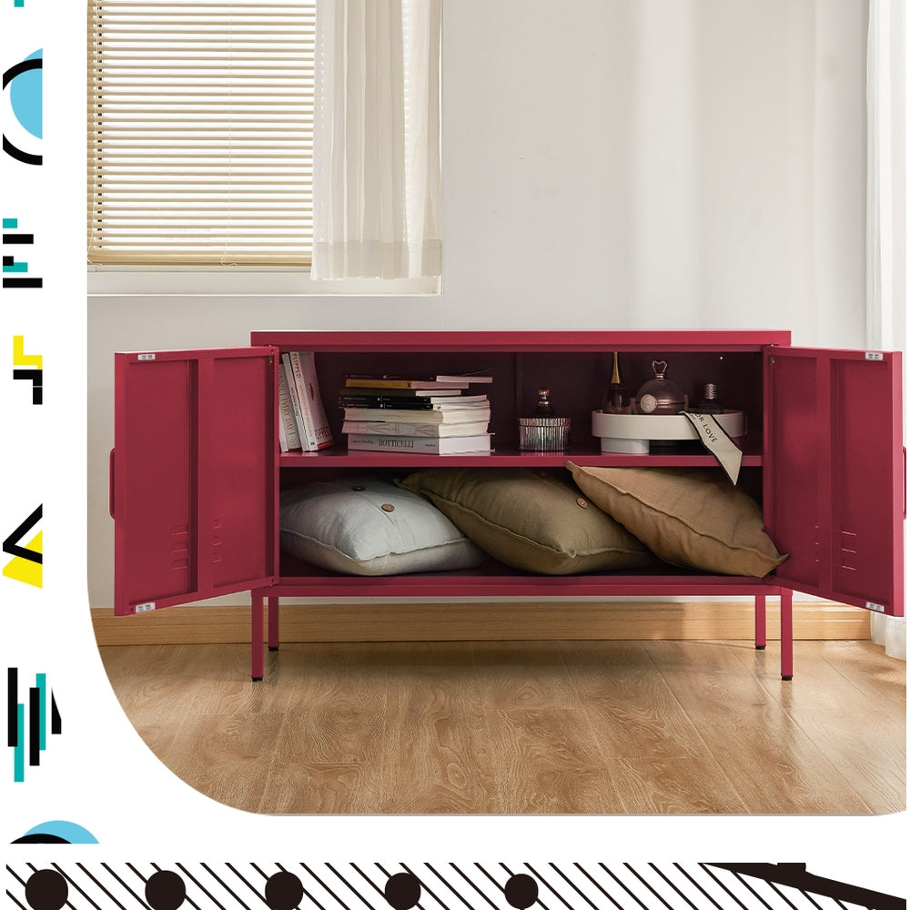 Metal Locker Low Sideboard Storage Cabinet - Pink - Homecoze