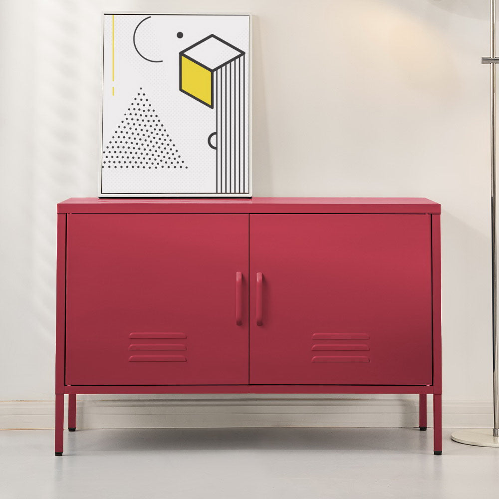Metal Locker Low Sideboard Storage Cabinet - Pink - Homecoze