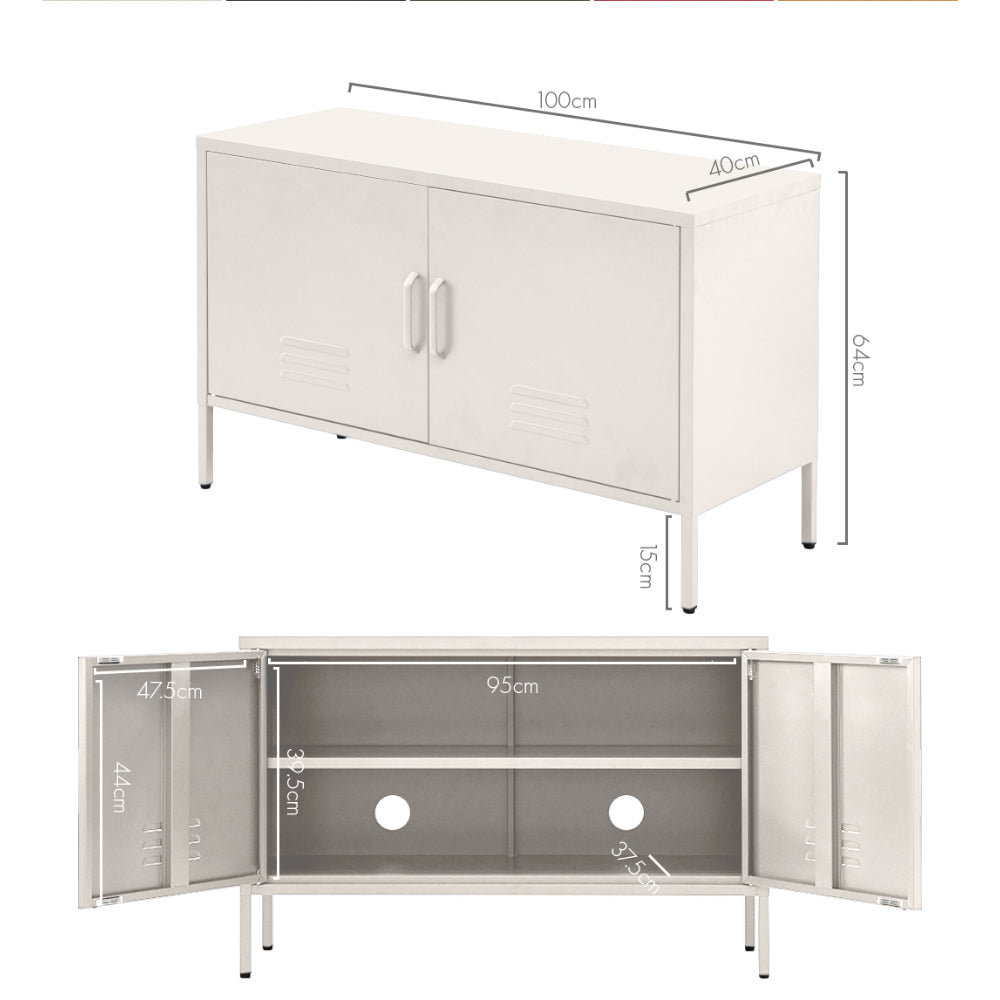 Metal Locker Low Sideboard Storage Cabinet - White - Homecoze