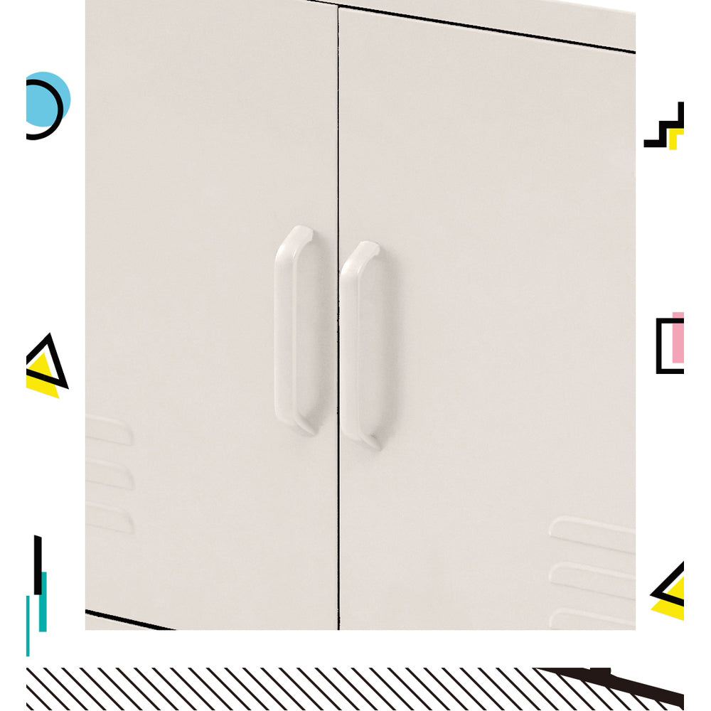 Metal Locker Low Sideboard Storage Cabinet - White - Homecoze