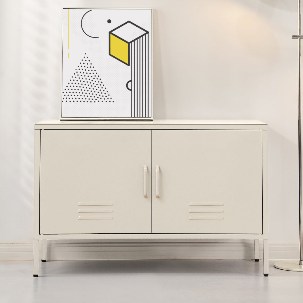 Metal Locker Low Sideboard Storage Cabinet - White - Homecoze
