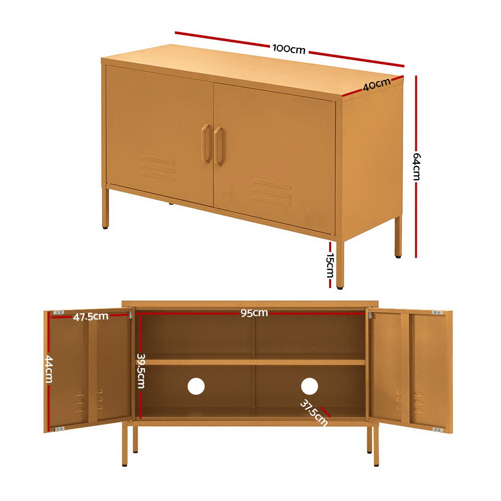 Metal Locker Low Sideboard Storage Cabinet - Yellow - Homecoze