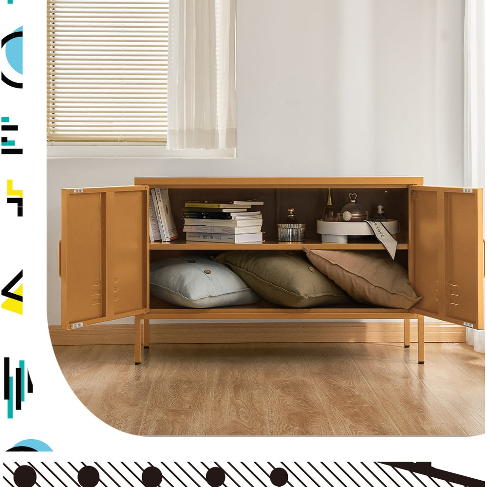 Metal Locker Low Sideboard Storage Cabinet - Yellow - Homecoze