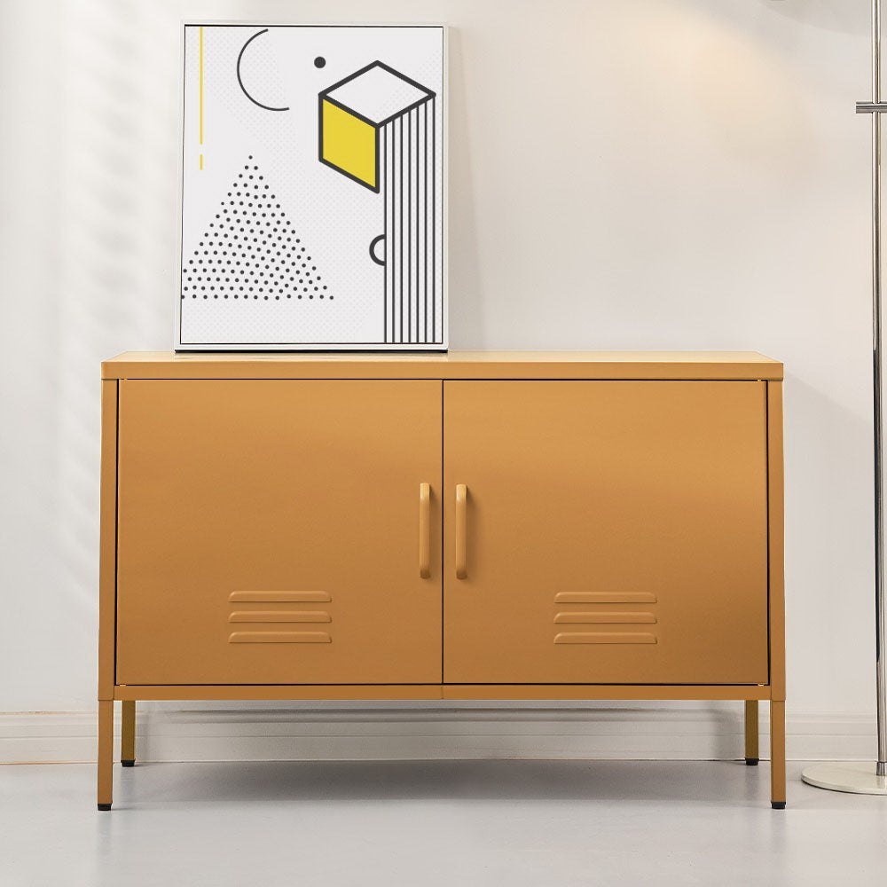 Metal Locker Low Sideboard Storage Cabinet - Yellow - Homecoze