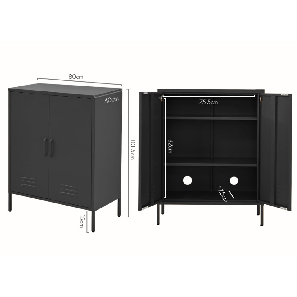 Metal Locker Sideboard Storage Cabinet - Charcoal - Homecoze