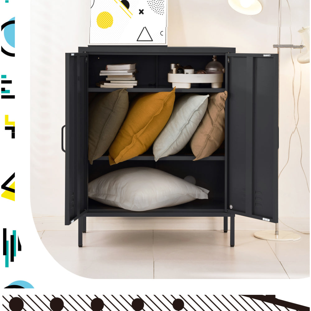Metal Locker Sideboard Storage Cabinet - Charcoal - Homecoze