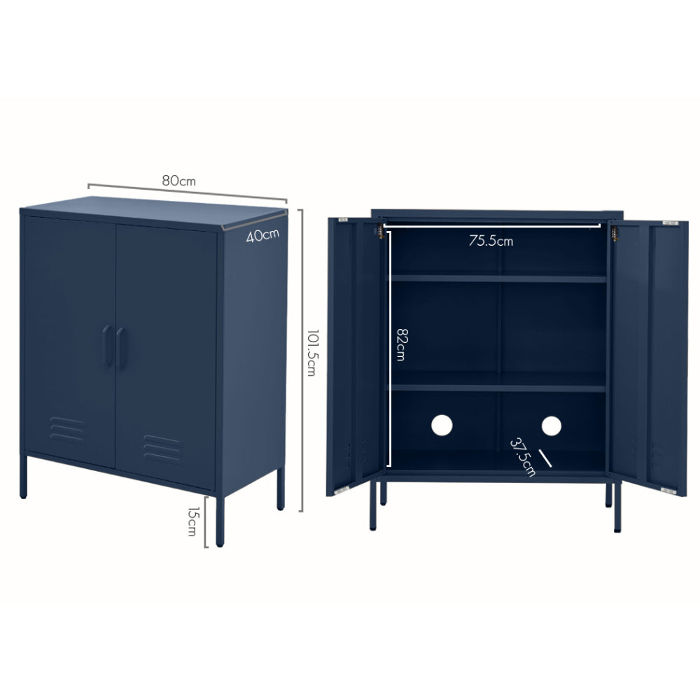 Metal Locker Sideboard Storage Cabinet - Blue - Homecoze