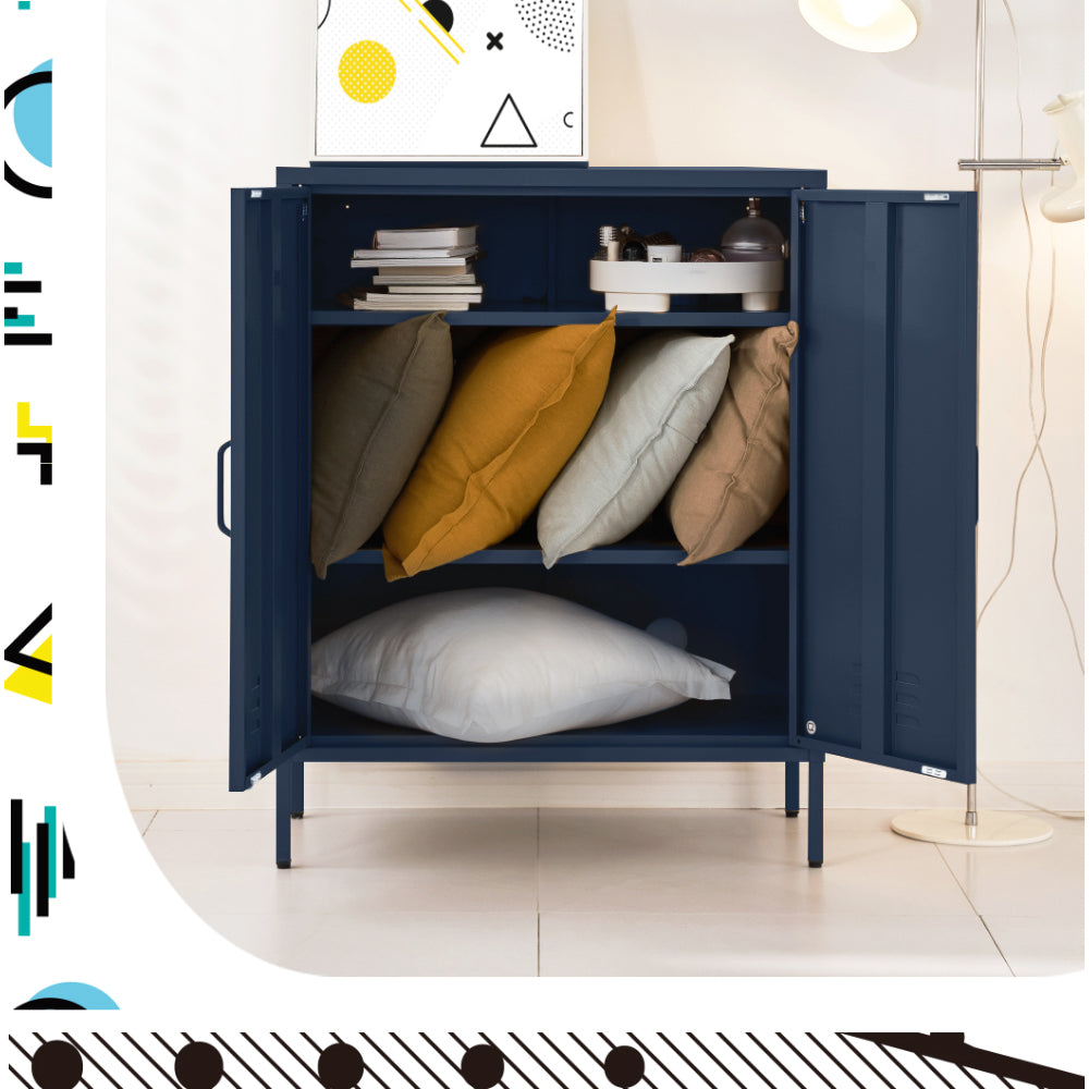 Metal Locker Sideboard Storage Cabinet - Blue - Homecoze