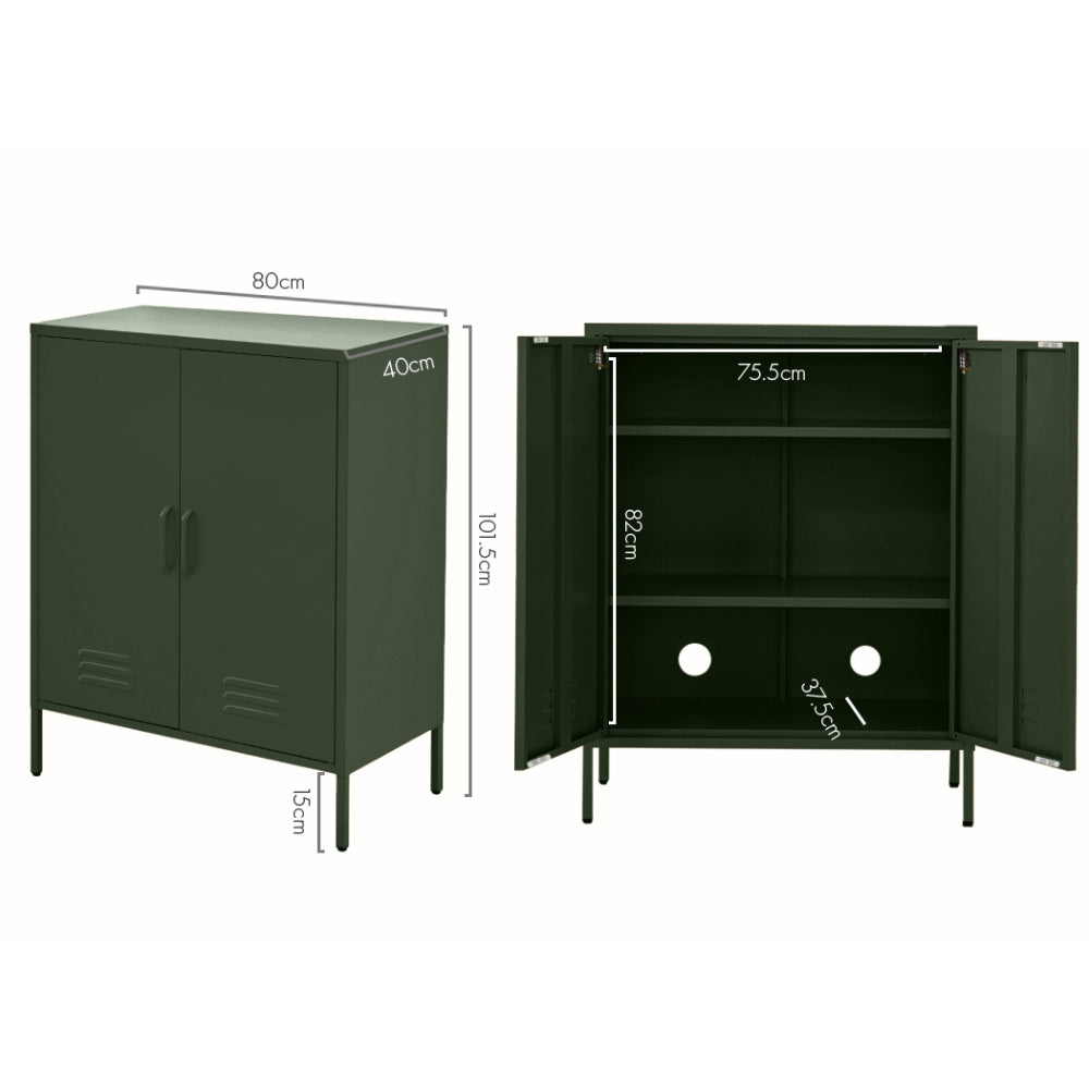 Metal Locker Sideboard Storage Cabinet - Green - Homecoze