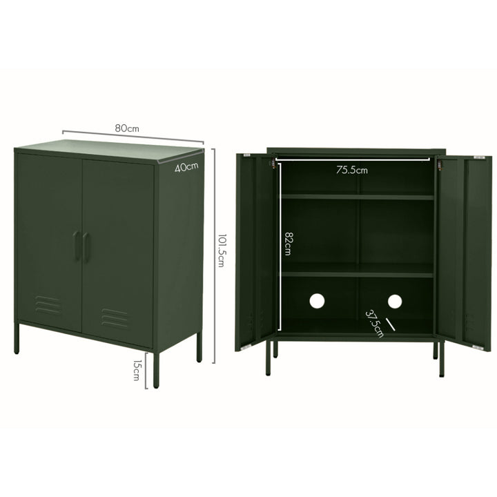 Metal Locker Sideboard Storage Cabinet - Green - Homecoze