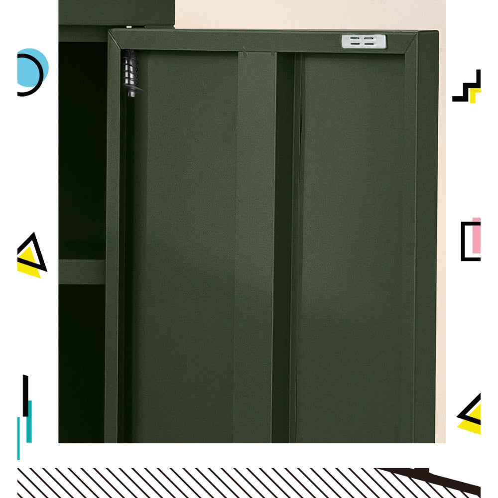 Metal Locker Sideboard Storage Cabinet - Green - Homecoze