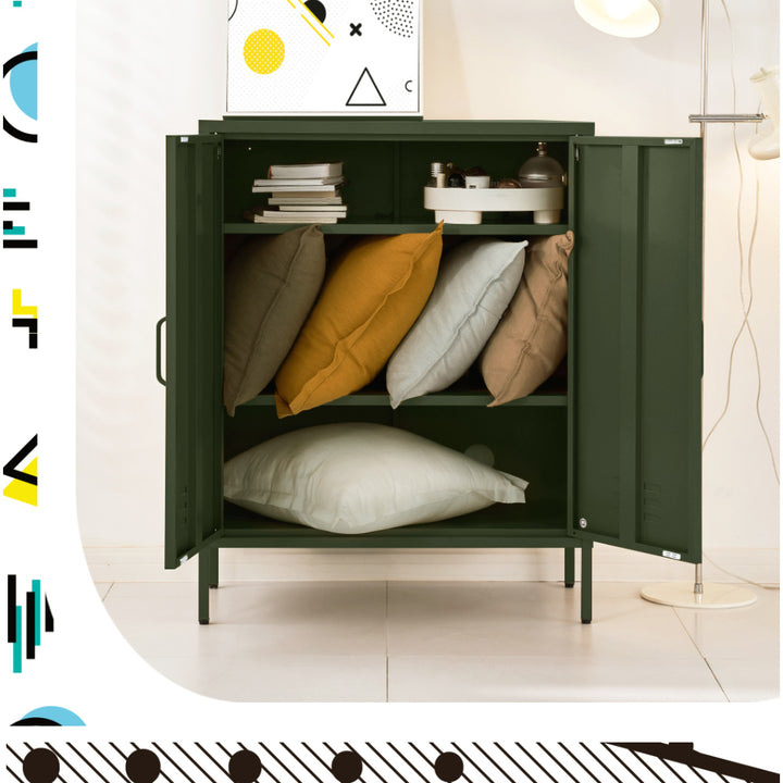 Metal Locker Sideboard Storage Cabinet - Green - Homecoze