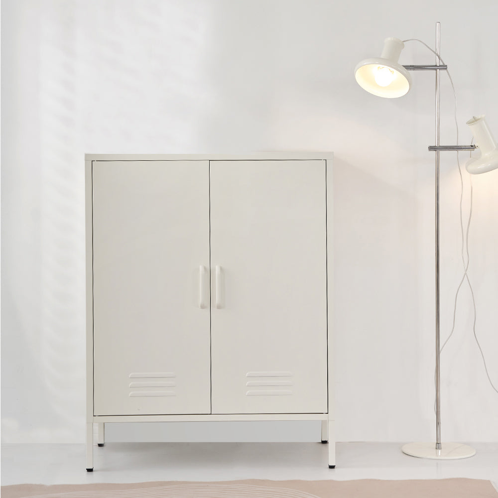 Metal Locker Sideboard Storage Cabinet - White - Homecoze