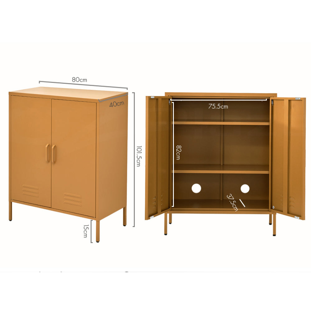 Metal Locker Sideboard Storage Cabinet - Yellow - Homecoze