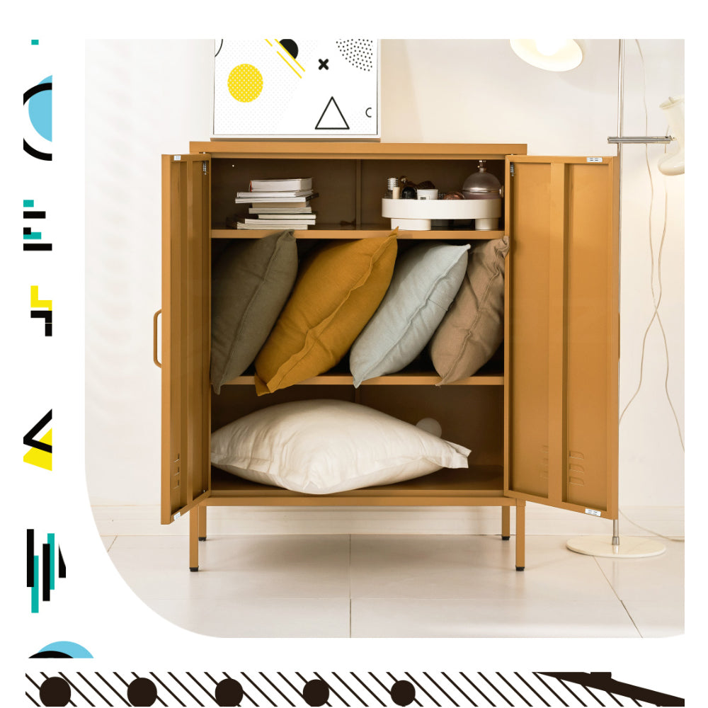 Metal Locker Sideboard Storage Cabinet - Yellow - Homecoze