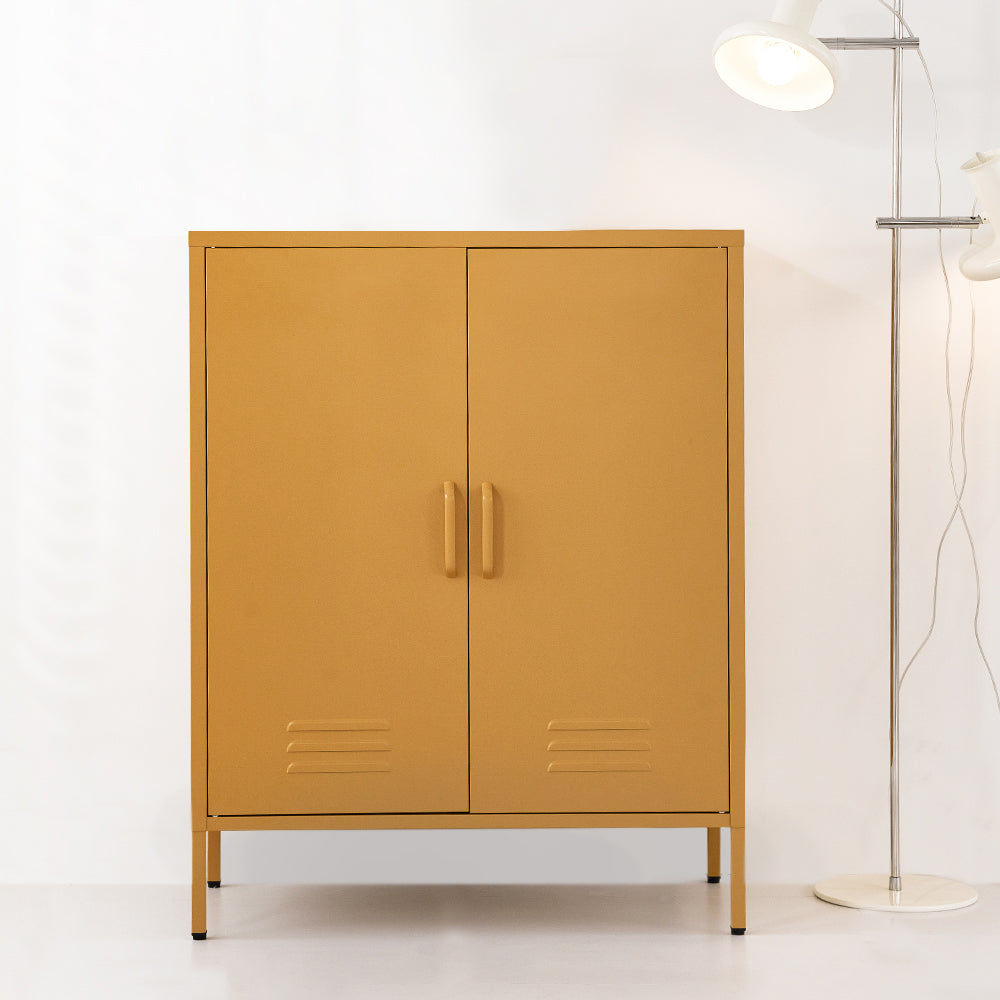 Metal Locker Sideboard Storage Cabinet - Yellow - Homecoze