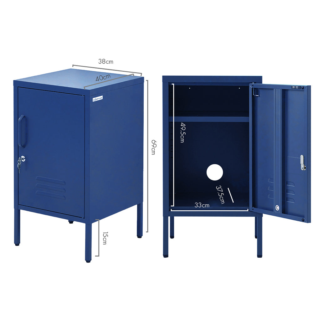 Metal Locker Side Table Cabinet - Blue - Homecoze