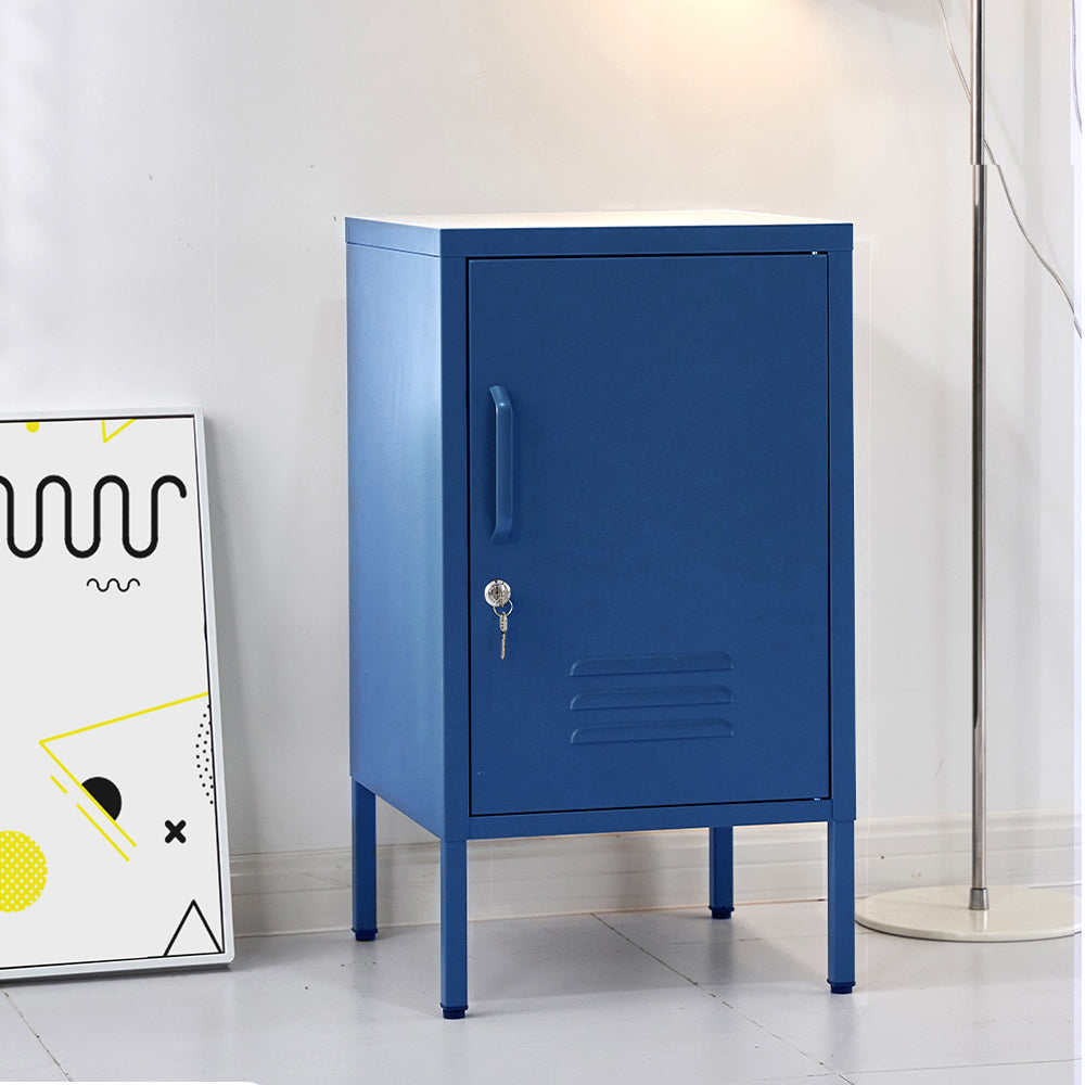 Metal Locker Side Table Cabinet - Blue - Homecoze