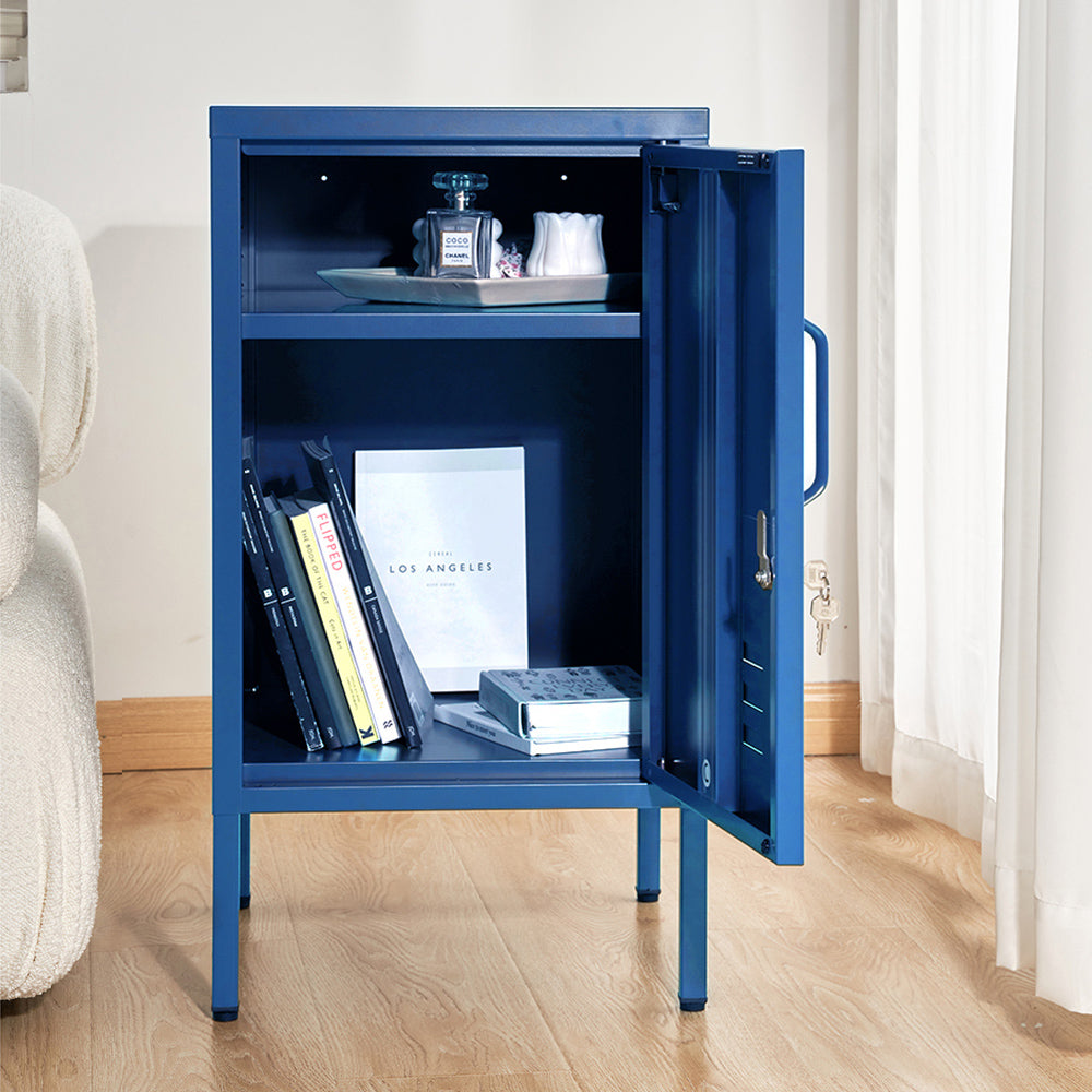Metal Locker Side Table Cabinet - Blue - Homecoze