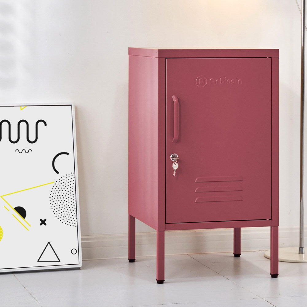 Metal Locker Side Table Cabinet - Pink - Homecoze