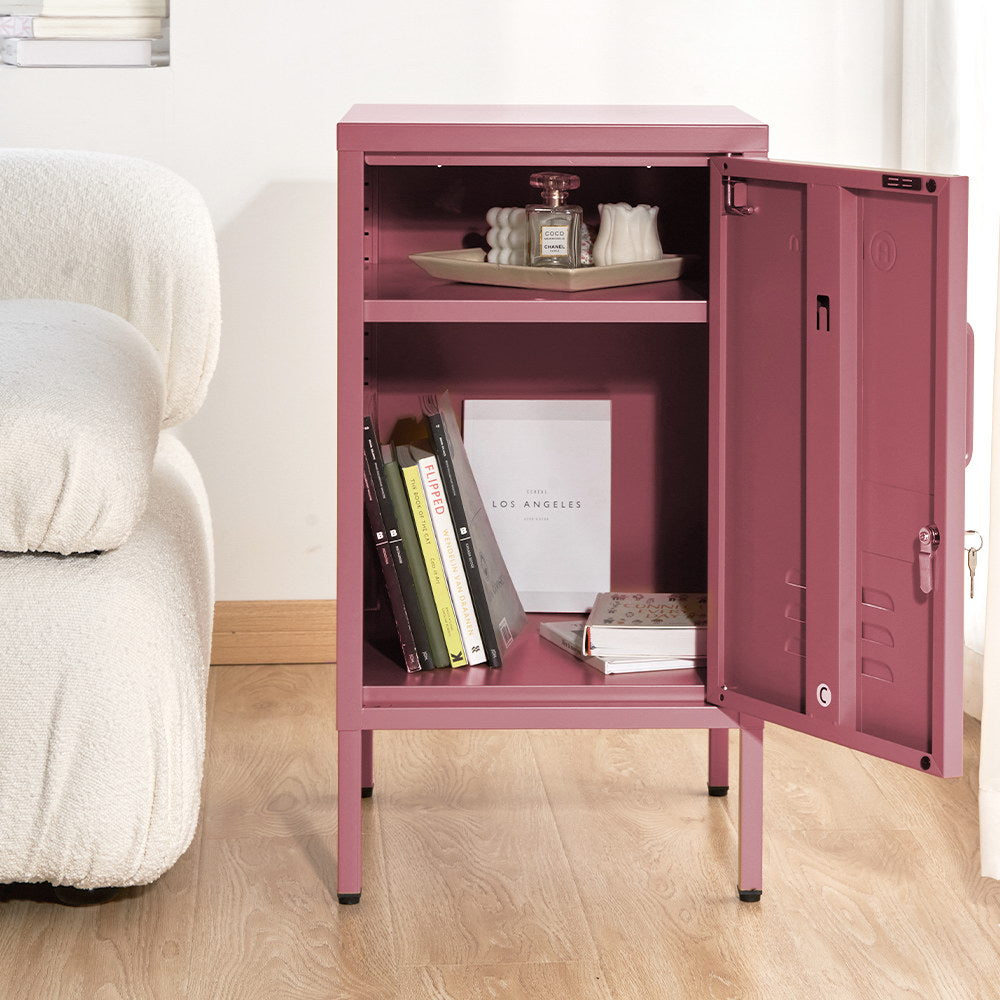 Metal Locker Side Table Cabinet - Pink - Homecoze