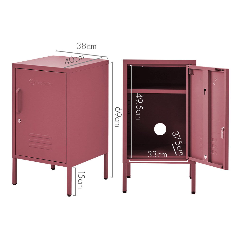Metal Locker Side Table Cabinet - Pink - Homecoze