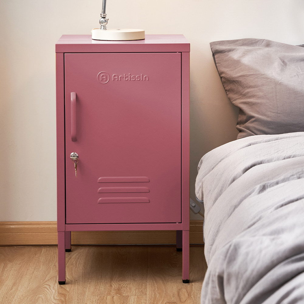 Metal Locker Side Table Cabinet - Pink - Homecoze