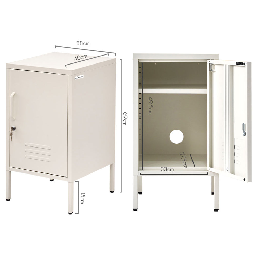 Metal Locker Side Table Cabinet - White