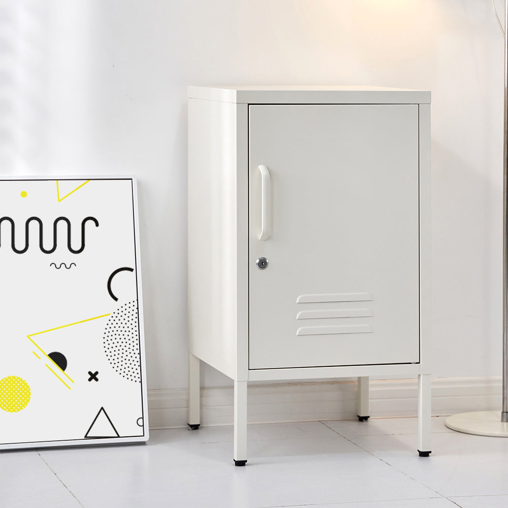 Metal Locker Side Table Cabinet - White