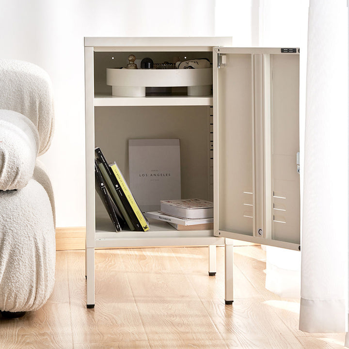 Metal Locker Side Table Cabinet - White