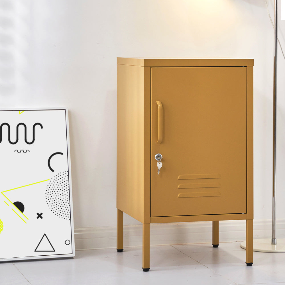Metal Locker Side Table Cabinet - Yellow - Homecoze