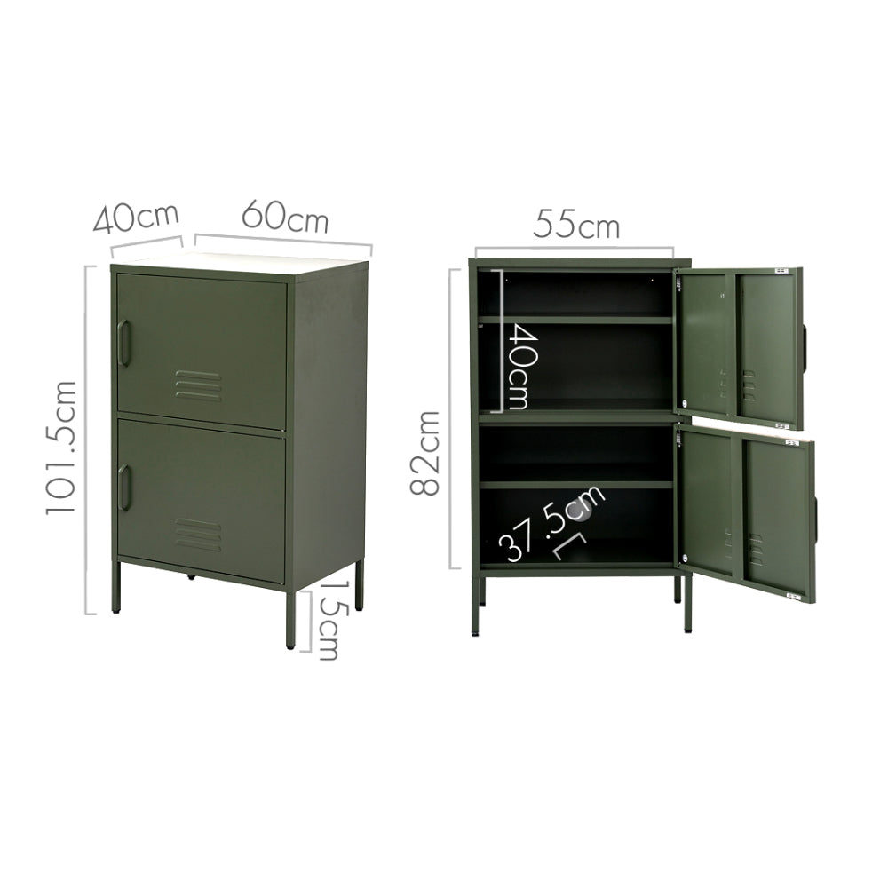Metal Locker 2-Door Side Table Cabinet - Green - Homecoze
