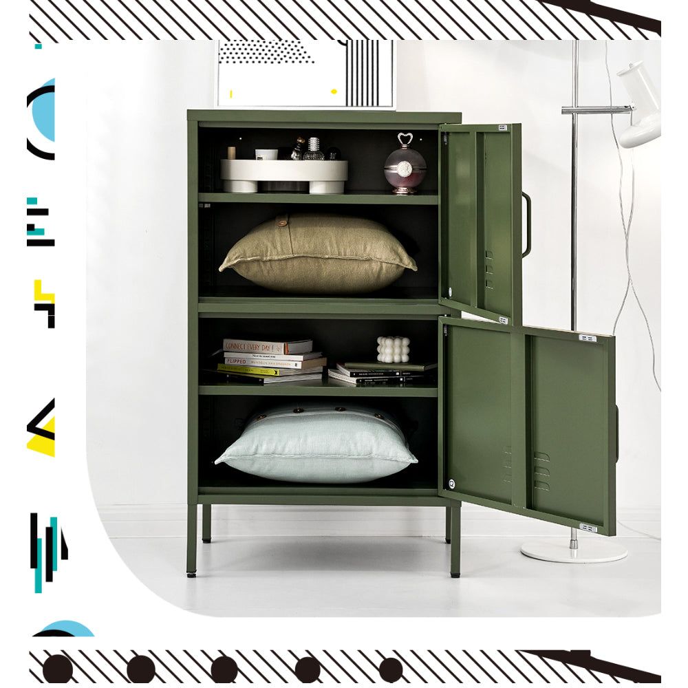 Metal Locker 2-Door Side Table Cabinet - Green - Homecoze