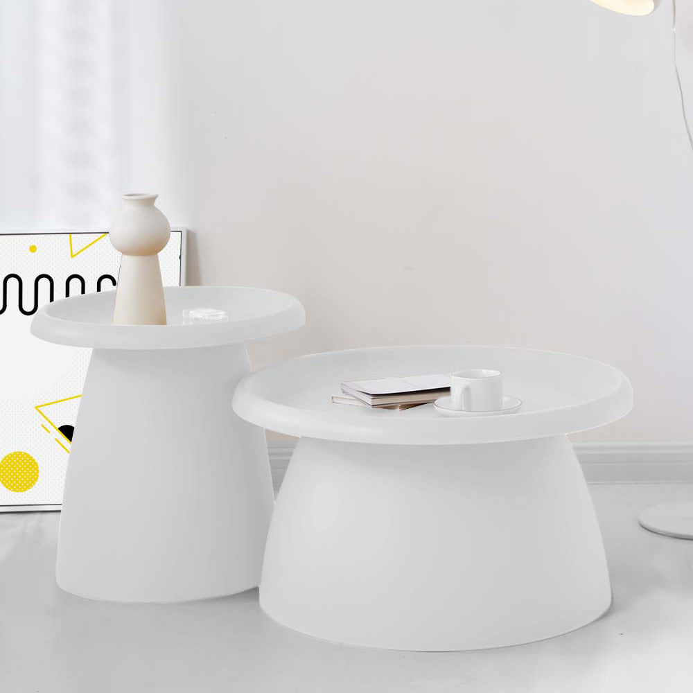 Coffee Table Mushroom 'Top-Hat' Nordic Style 71cm - White - Homecoze