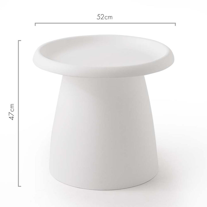 Side Table Mushroom 'Top-Hat' Nordic Style 52cm - White Homecoze