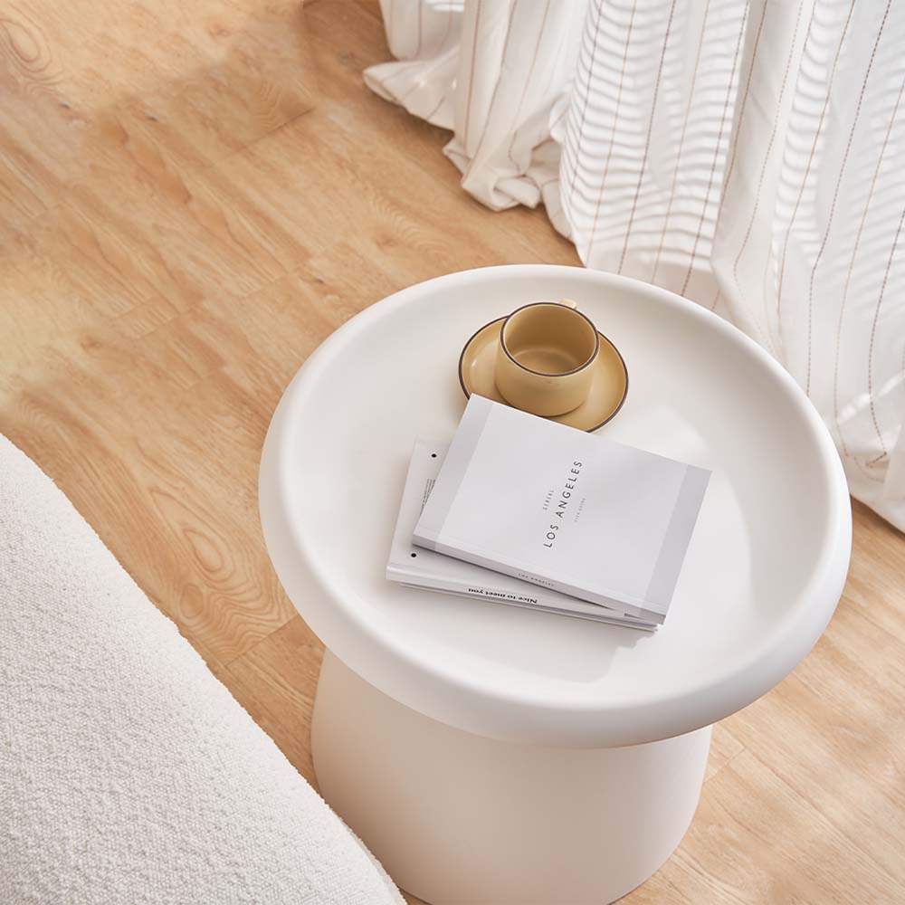 Side Table Mushroom 'Top-Hat' Nordic Style 52cm - White - Homecoze