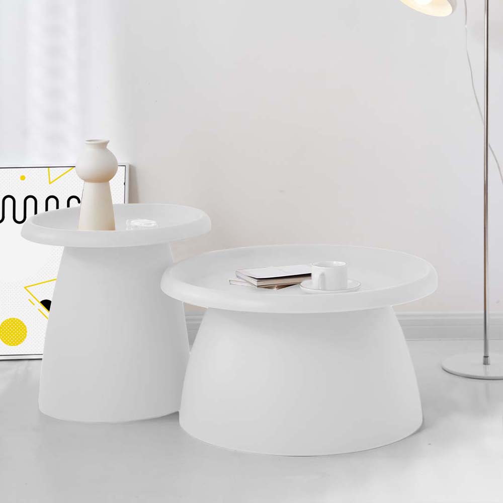 Side Table Mushroom 'Top-Hat' Nordic Style 52cm - White - Homecoze