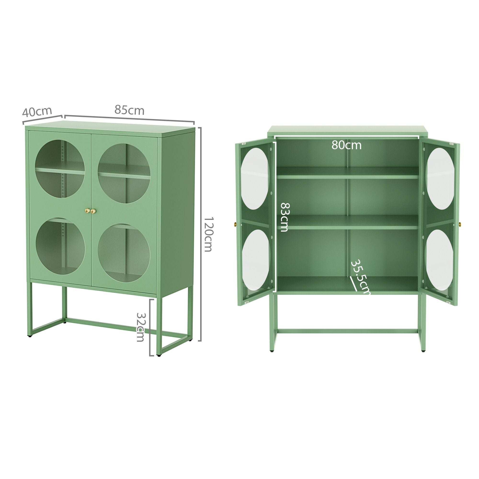Metal Locker Circular Sideboard Cabinet - Mint Green