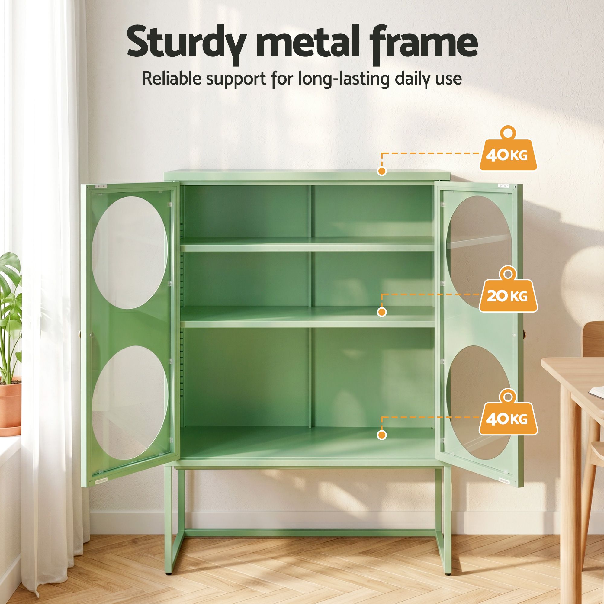 Metal Locker Circular Sideboard Cabinet - Mint Green