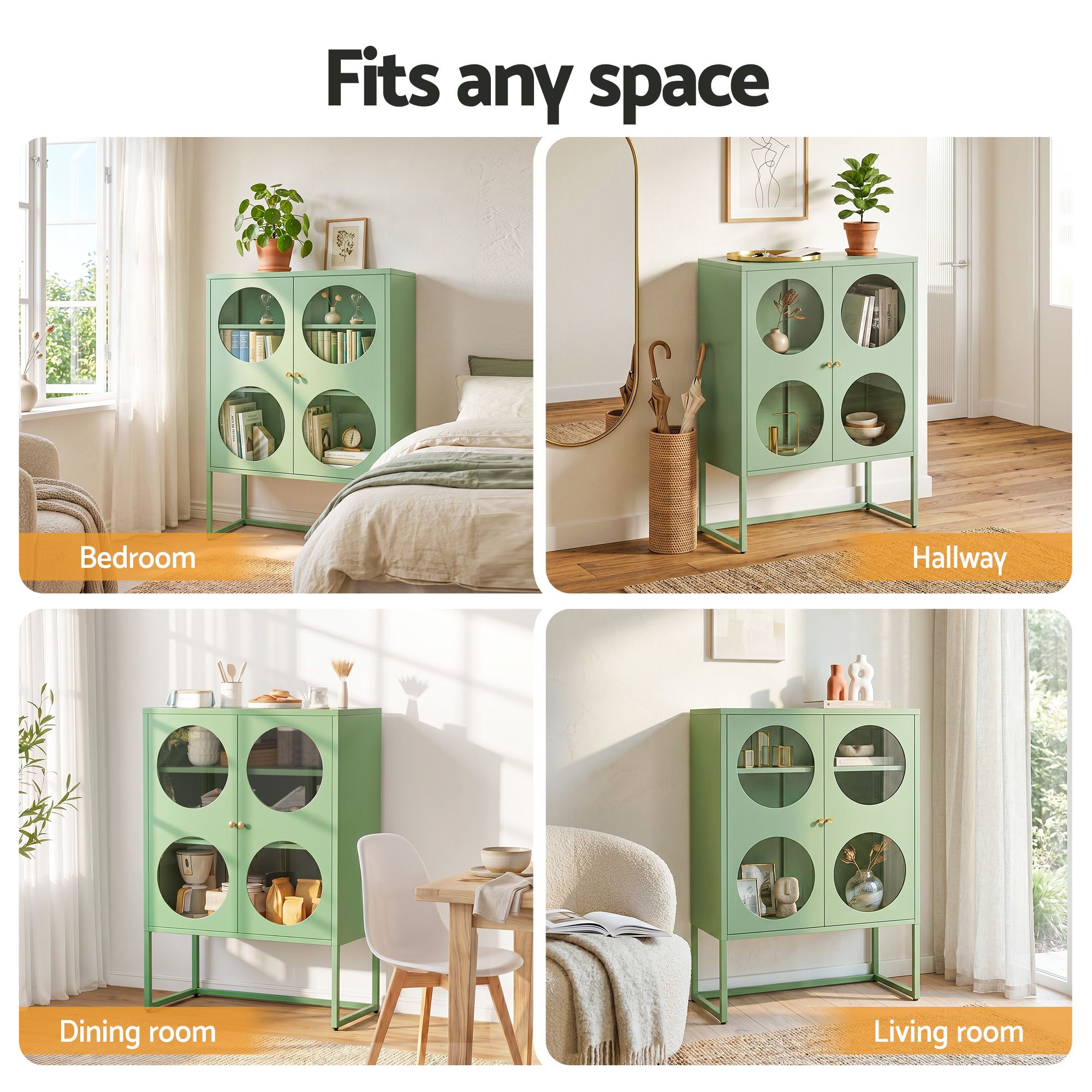 Metal Locker Circular Sideboard Cabinet - Mint Green