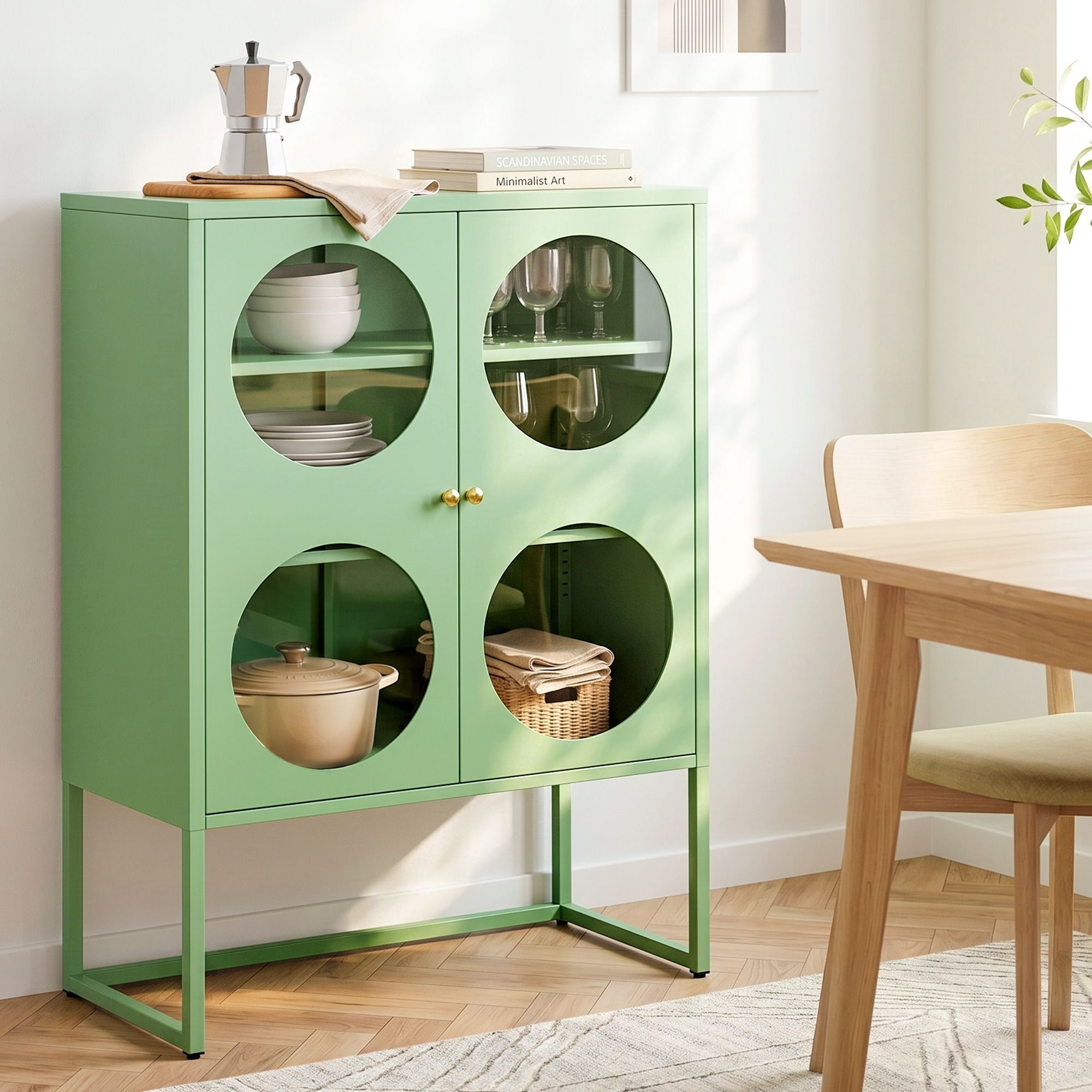 Metal Locker Circular Sideboard Cabinet - Mint Green