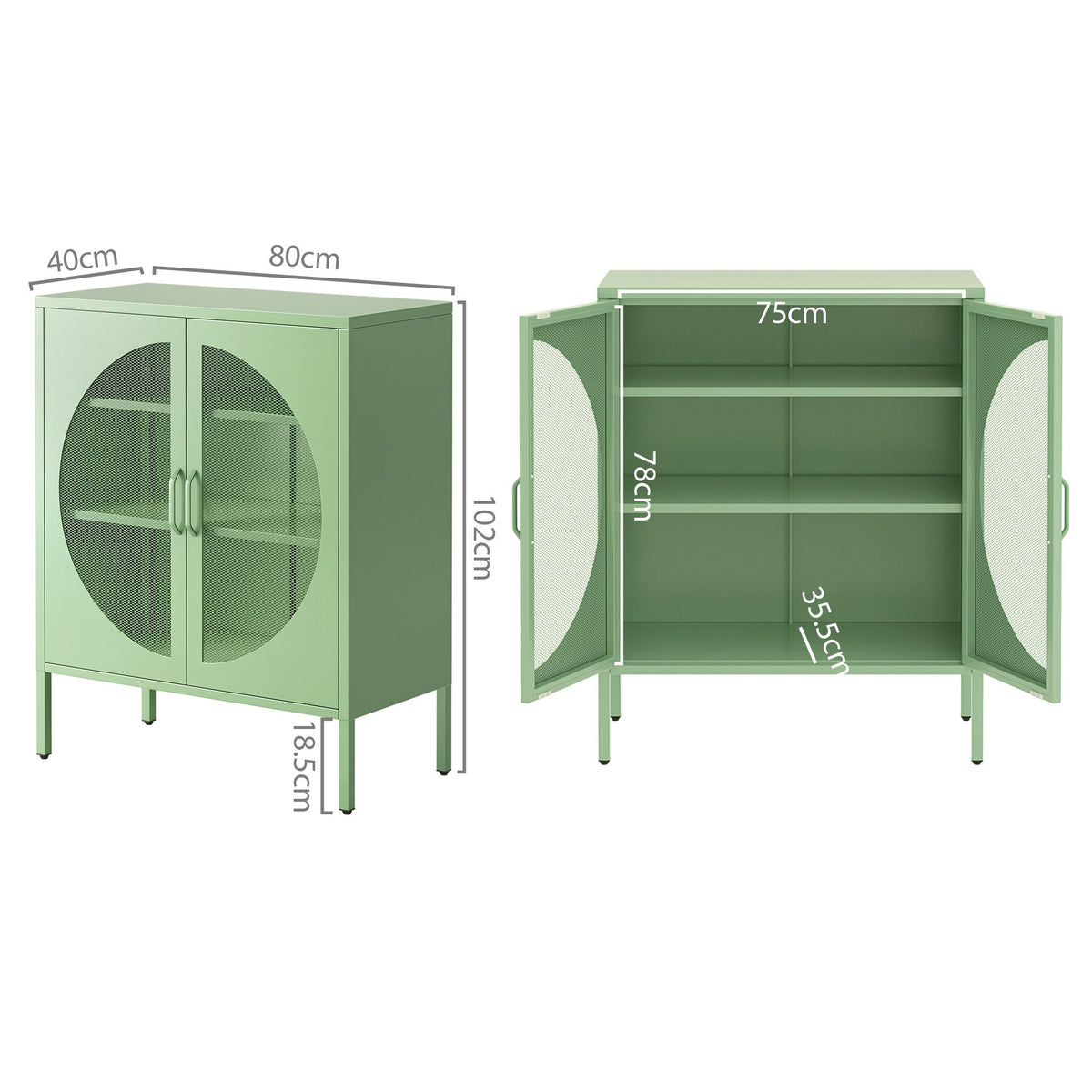 Metal Locker Crescent Sideboard Cabinet - Mint Green