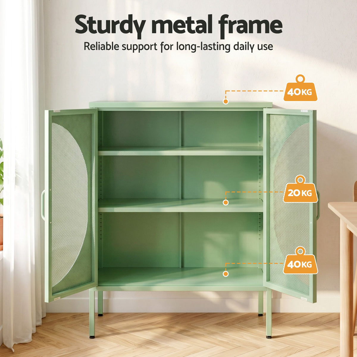 Metal Locker Crescent Sideboard Cabinet - Mint Green