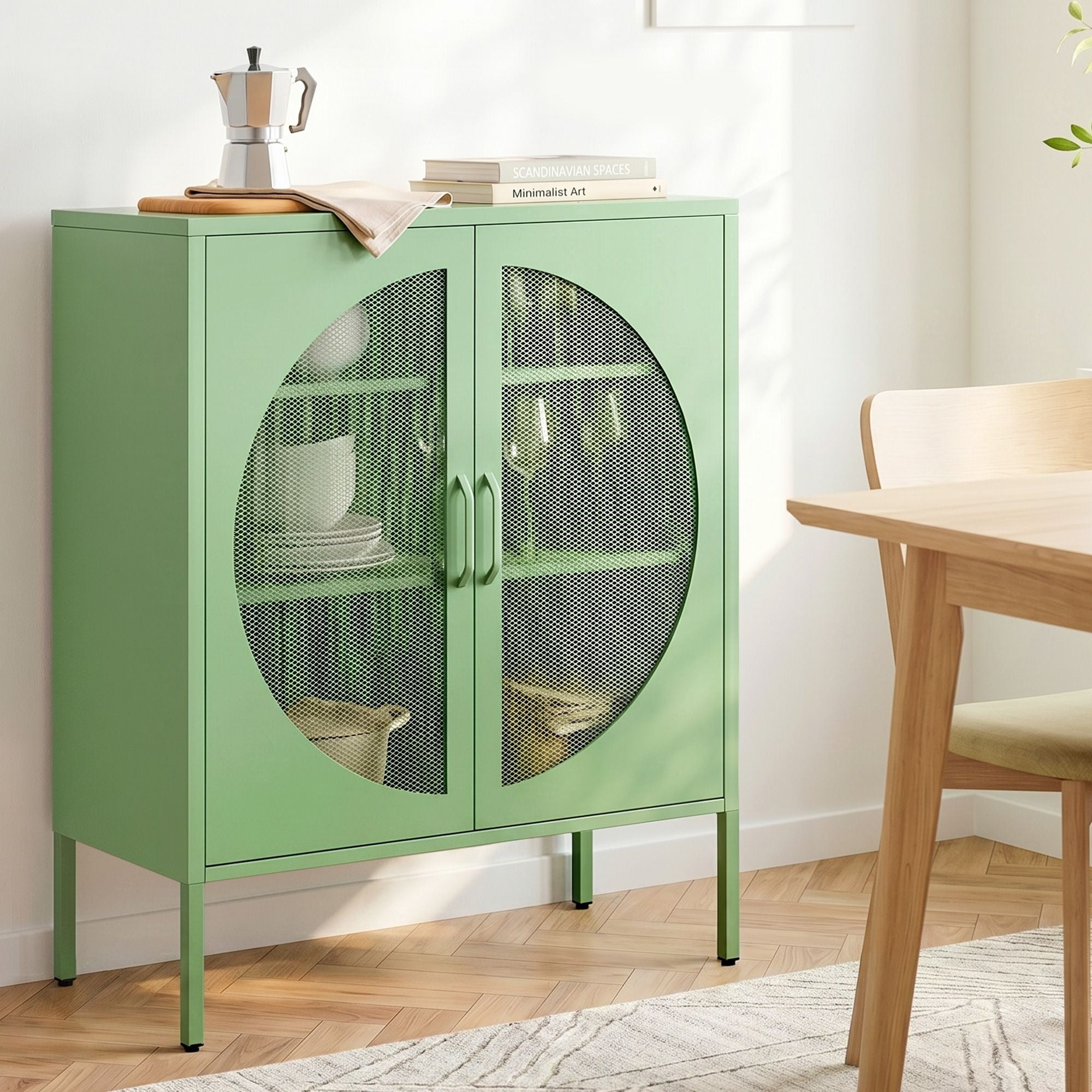 Metal Locker Crescent Sideboard Cabinet - Mint Green