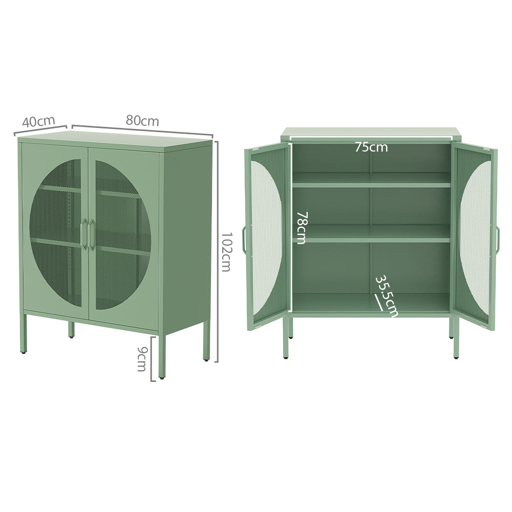 Metal Locker Crescent Sideboard Cabinet - Mint Green - Homecoze