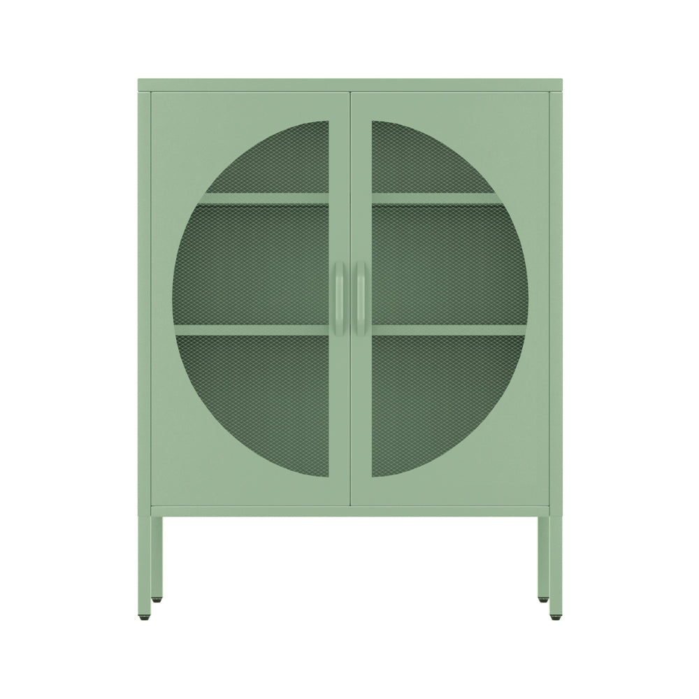 Metal Locker Crescent Sideboard Cabinet - Mint Green - Homecoze