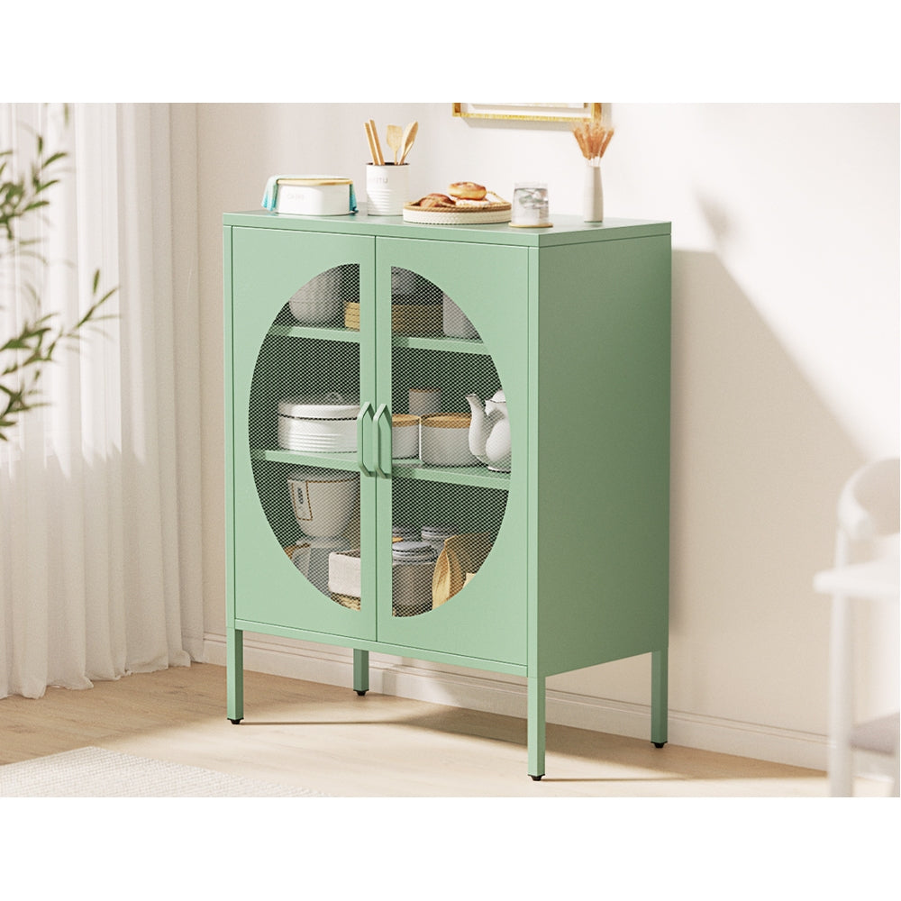 Metal Locker Crescent Sideboard Cabinet - Mint Green - Homecoze